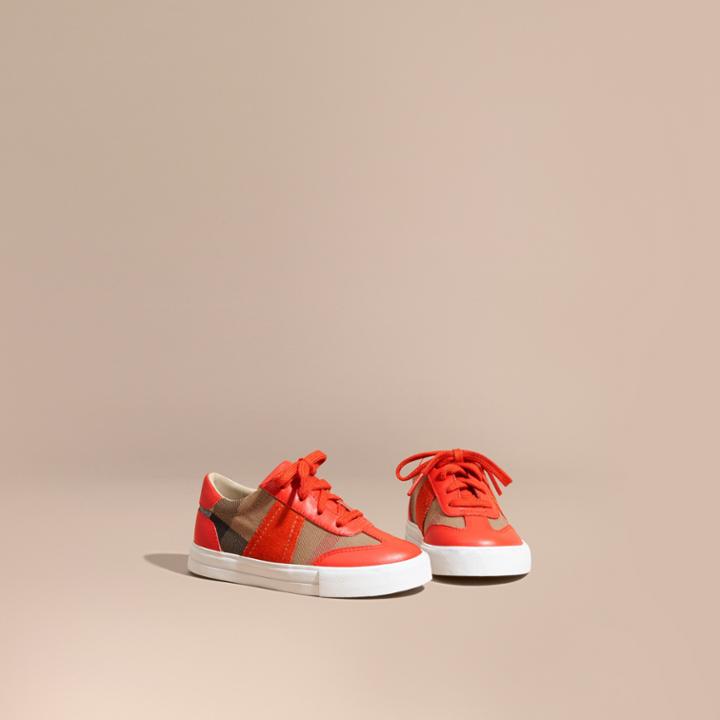 Burberry Burberry House Check And Leather Trainers, Size: 7, Red