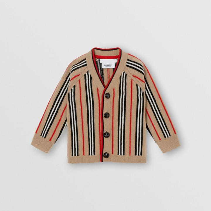 Burberry Burberry Childrens Icon Stripe Wool Cashmere Cardigan, Size: 18m, Beige
