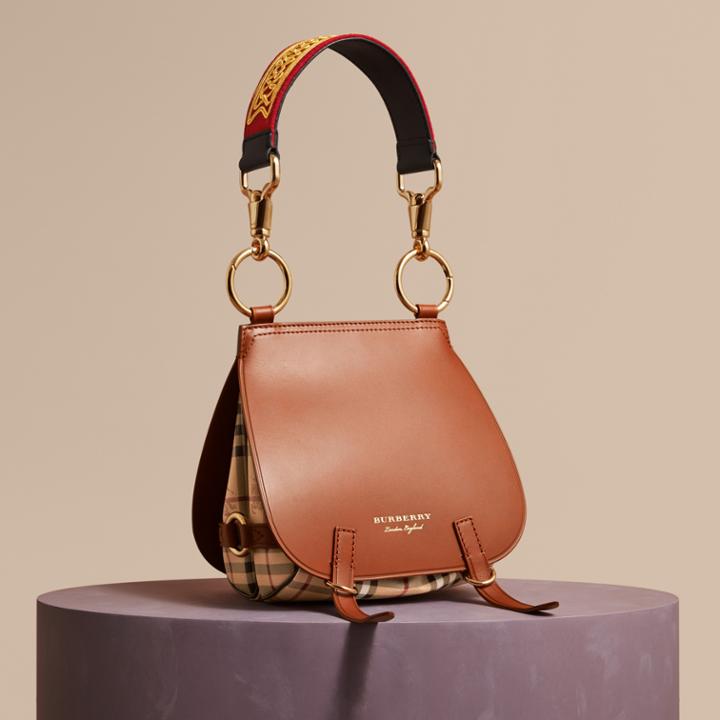 Burberry Burberry The Bridle Bag In Leather And Haymarket Check, Brown