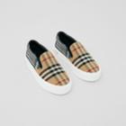 Burberry Burberry Childrens Contrast Check Cotton Slip-on Sneakers, Size: 28, Beige