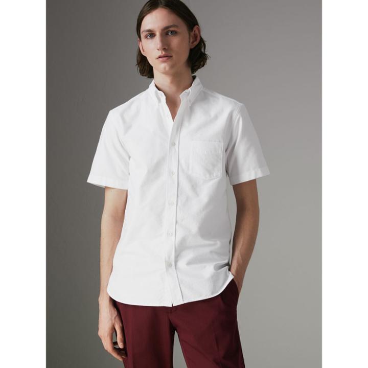 Burberry Burberry Short-sleeve Cotton Oxford Shirt, White