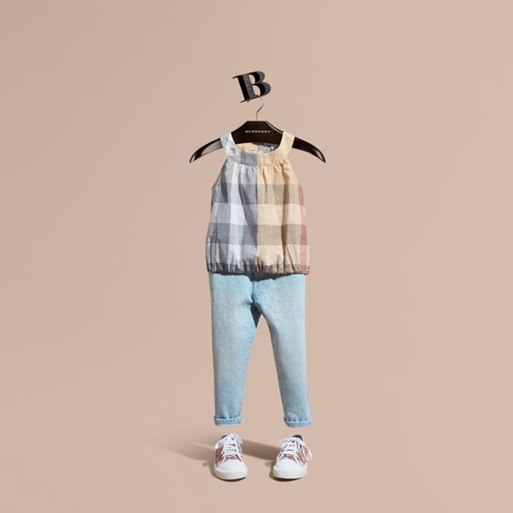 Burberry Burberry Gathered Check Cotton Top, Size: 14y, Beige