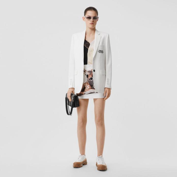 Burberry Burberry Deer Print Stretch Denim Mini Skirt, Size: 02, White