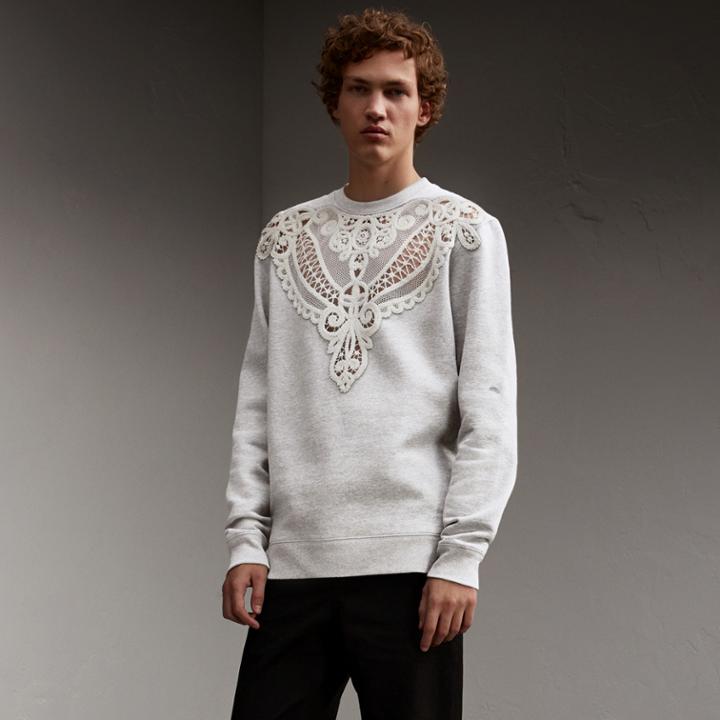 Burberry Burberry Unisex Lace Cutwork Sweatshirt, Size: Xl, Grey