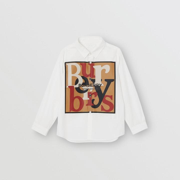 Burberry Burberry Childrens Logo And Archive Scarf Print Stretch Cotton Shirt, Size: 4y, White