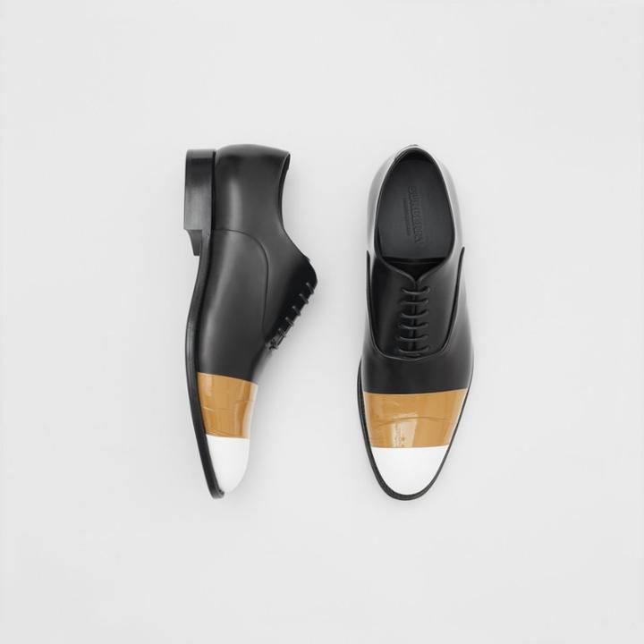 Burberry Burberry Tape Detail Leather Oxford Shoes, Size: 44, Black