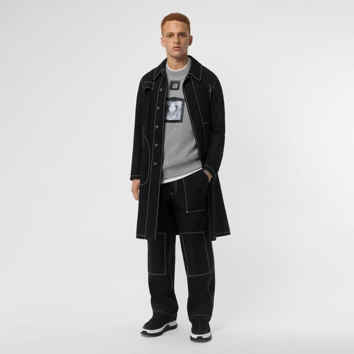 Burberry Burberry Topstitch Detail Cotton Gabardine Car Coat, Size: 42, Black