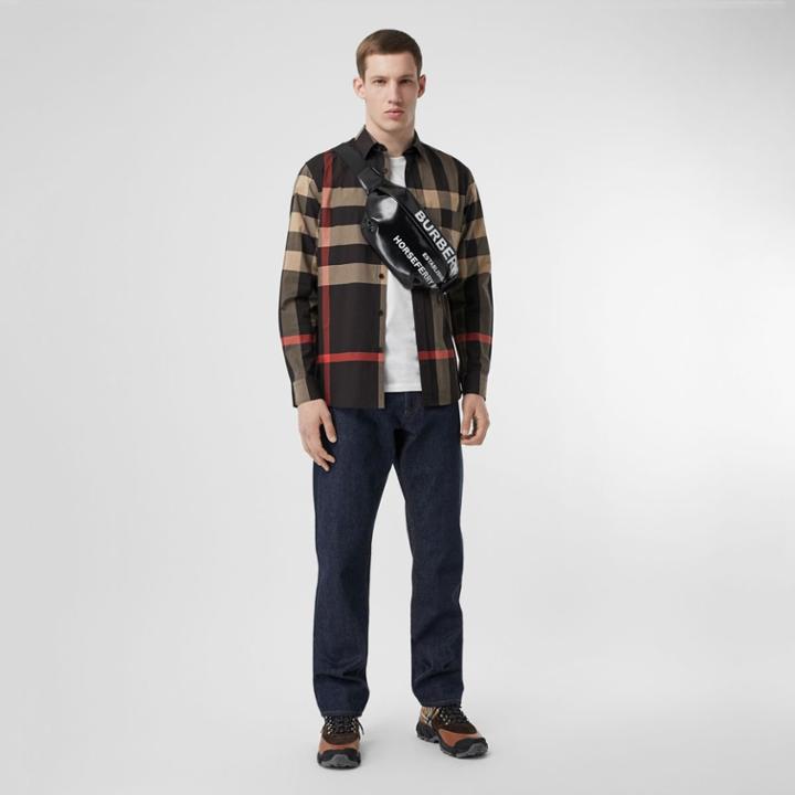 Burberry Burberry Check Stretch Cotton Poplin Shirt, Size: M, Black