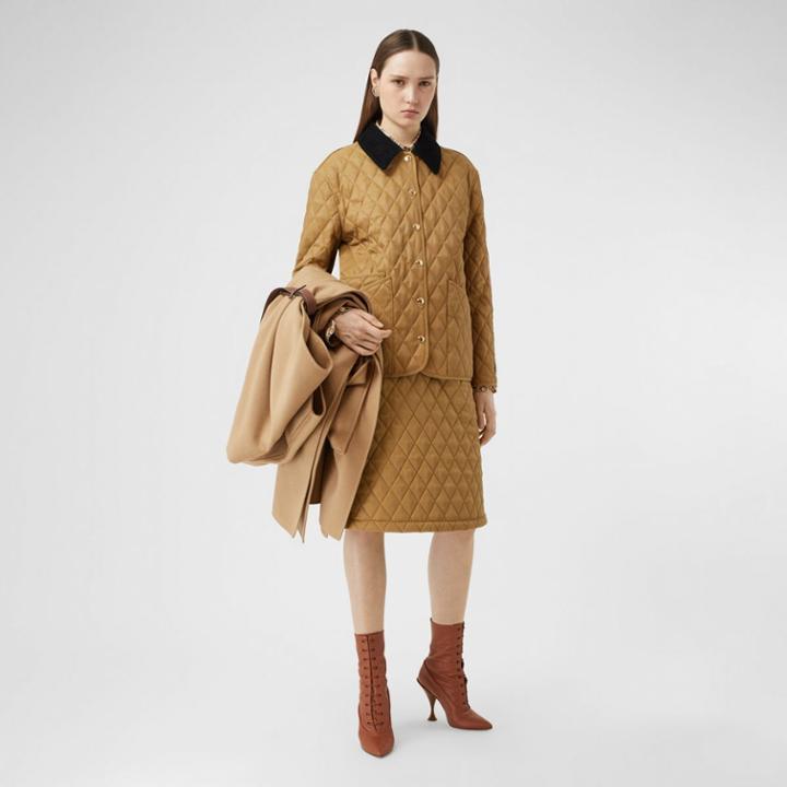 Burberry Burberry Corduroy Collar Diamond Quilted Jacket, Size: S, Brown