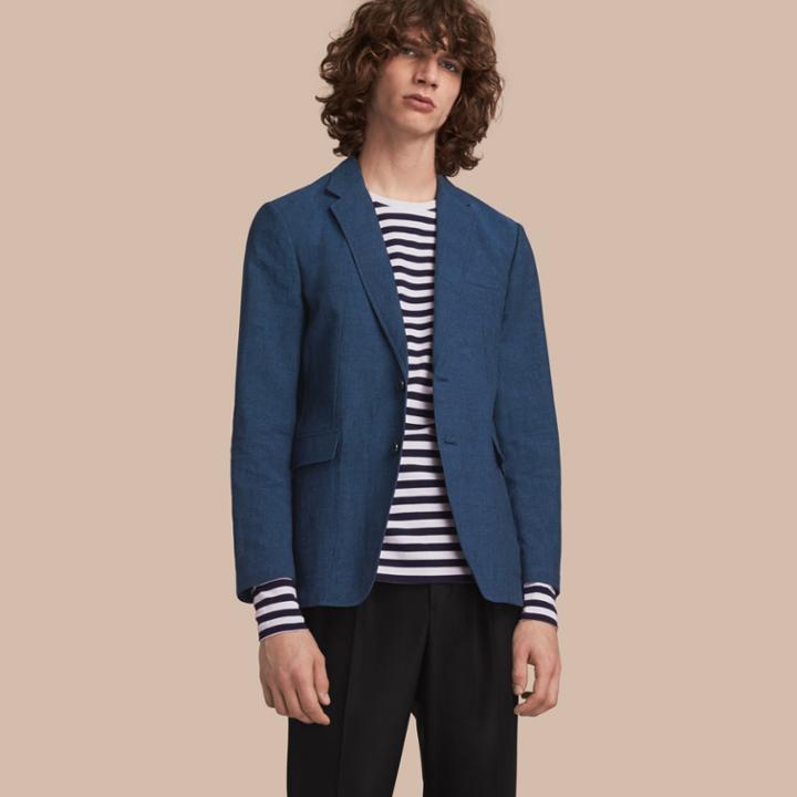Burberry Burberry Lightweight Cotton Linen Blazer, Size: 38r, Blue