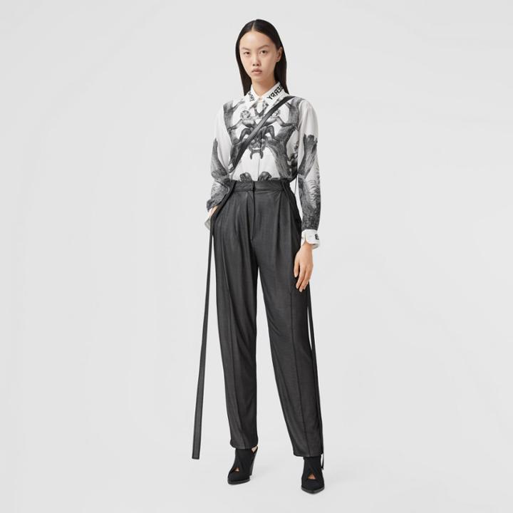 Burberry Burberry Strap Detail Chiffon And Jersey Tailored Trousers, Size: 06, Black