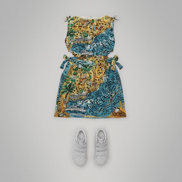Burberry Burberry Seaside Print Seersucker Cut-out Dress, Size: 6y