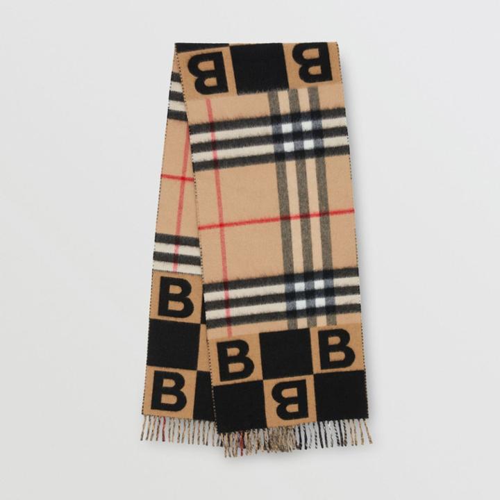 Burberry Burberry Check And B Motif Wool Cashmere Scarf, Black