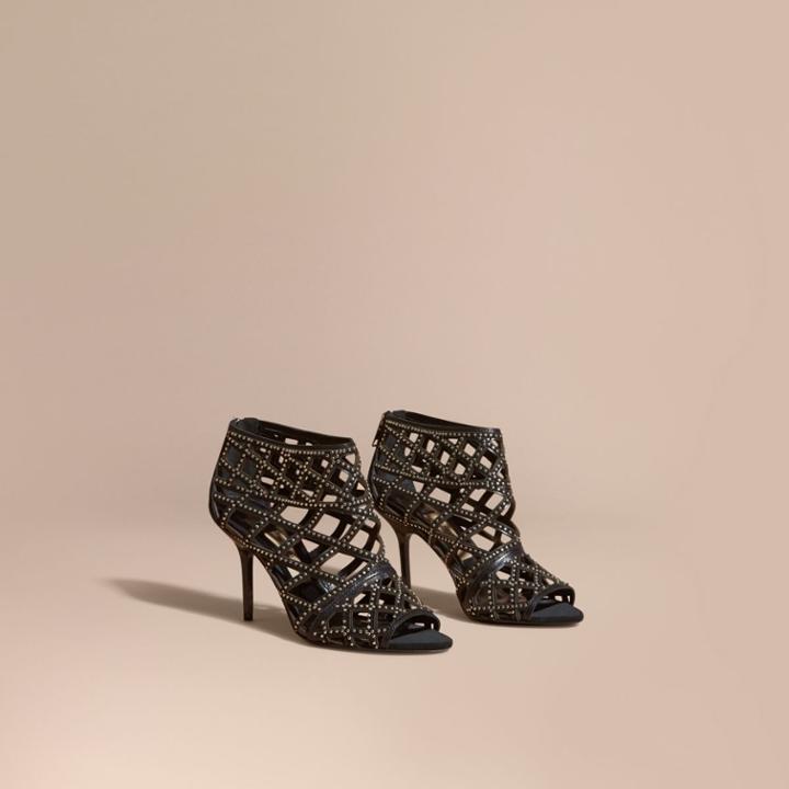 Burberry Burberry Cut-out Leather And Stud Ankle Boots, Size: 39, Black