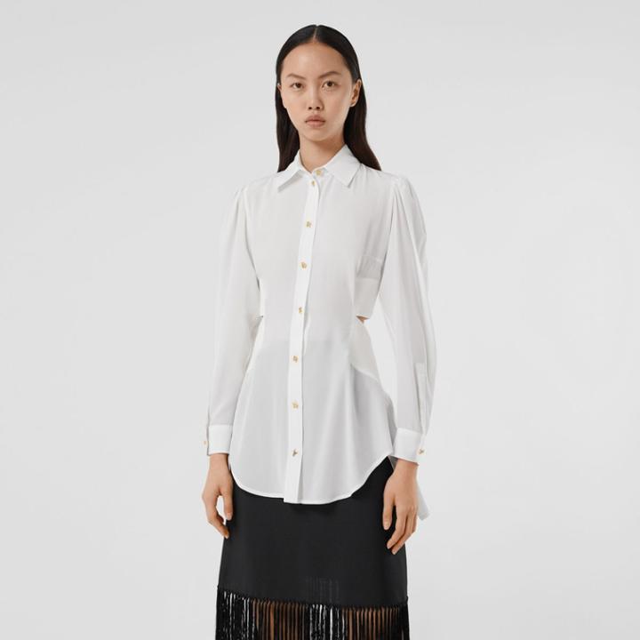 Burberry Burberry Logo Detail Cut-out Silk Shirt, Size: 02, White