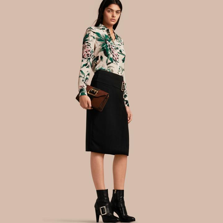 Burberry Burberry Belt Detail Technical Stretch Pencil Skirt, Size: 06, Black