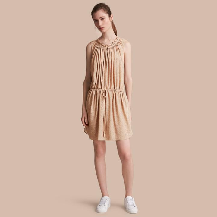Burberry Burberry Floral Print Silk Gathered Dress, Size: 04, Orange