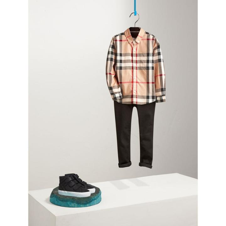 Burberry Burberry Check Cotton Button-down Shirt, Size: 4y, Beige
