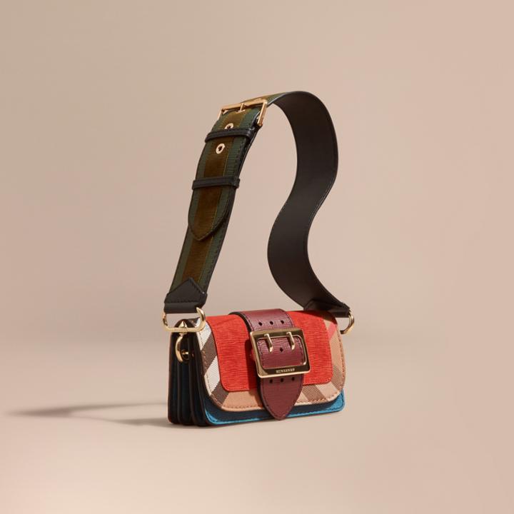 Burberry Burberry The Small Buckle Bag In Suede And House Check, Orange