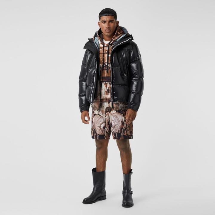 Burberry Burberry Packaway Jersey Hood Puffer Jacket, Size: M, Black