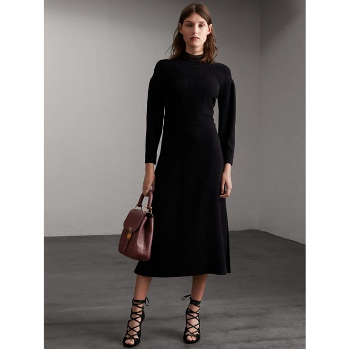 Burberry Burberry Stitch Detail Crepe High-neck Dress, Size: 06, Black