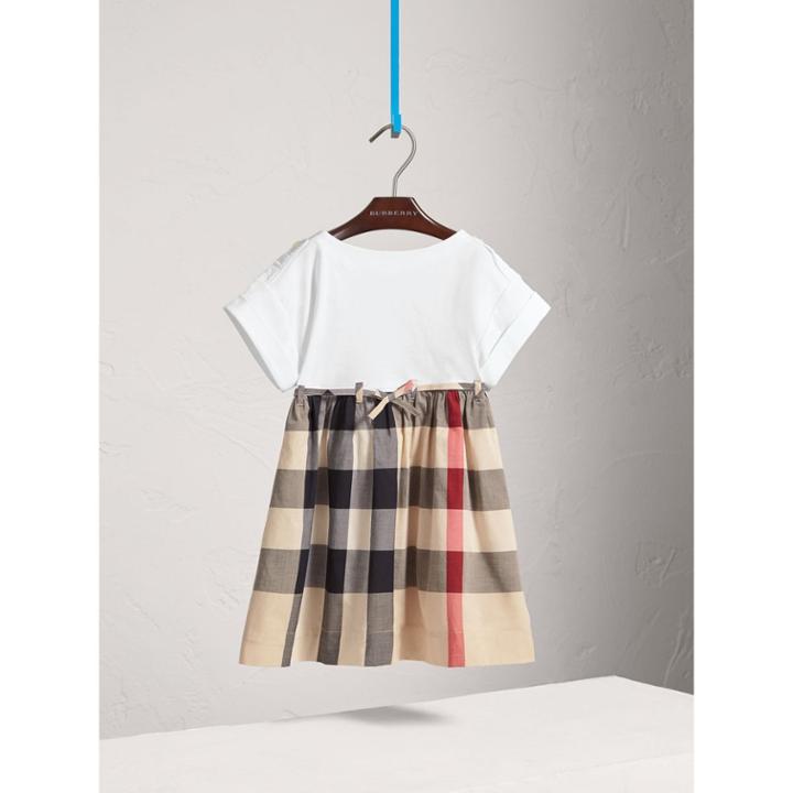 Burberry Burberry Check Cotton Dress, Size: 12y, Beige
