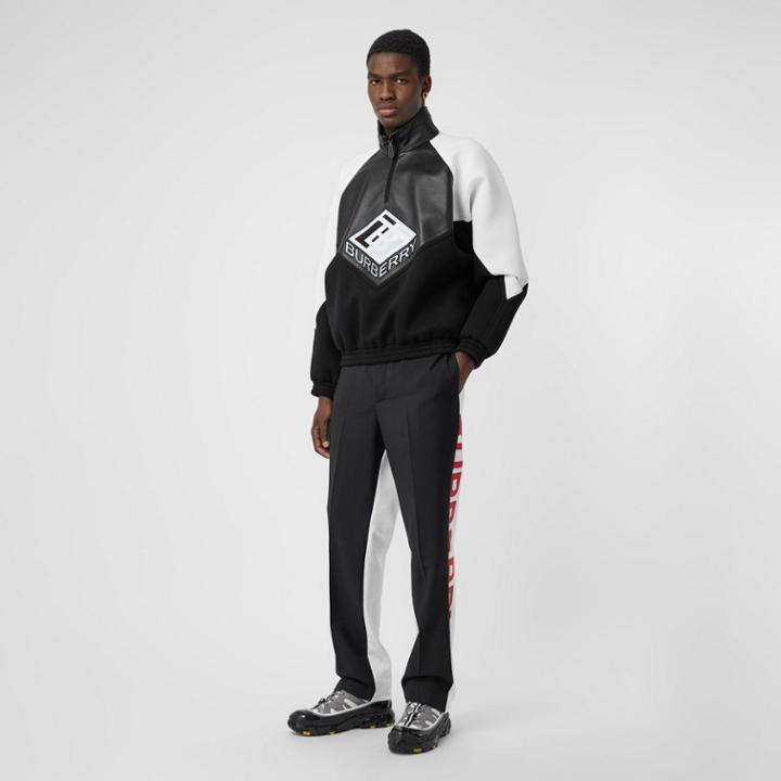 Burberry Burberry Logo Graphic Lambskin Funnel Neck Track Top, Size: Xl, Black