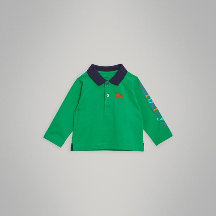 Burberry Burberry Archive Logo Print Cotton Long-sleeve Polo Shirt, Size: 3y, Green