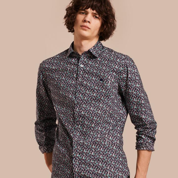 Burberry Burberry Painterly Dash Print Cotton Shirt, Size: M, Blue