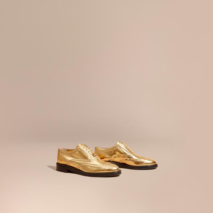 Burberry Burberry Metallic Leather Wingtip Brogues, Size: 39, Yellow