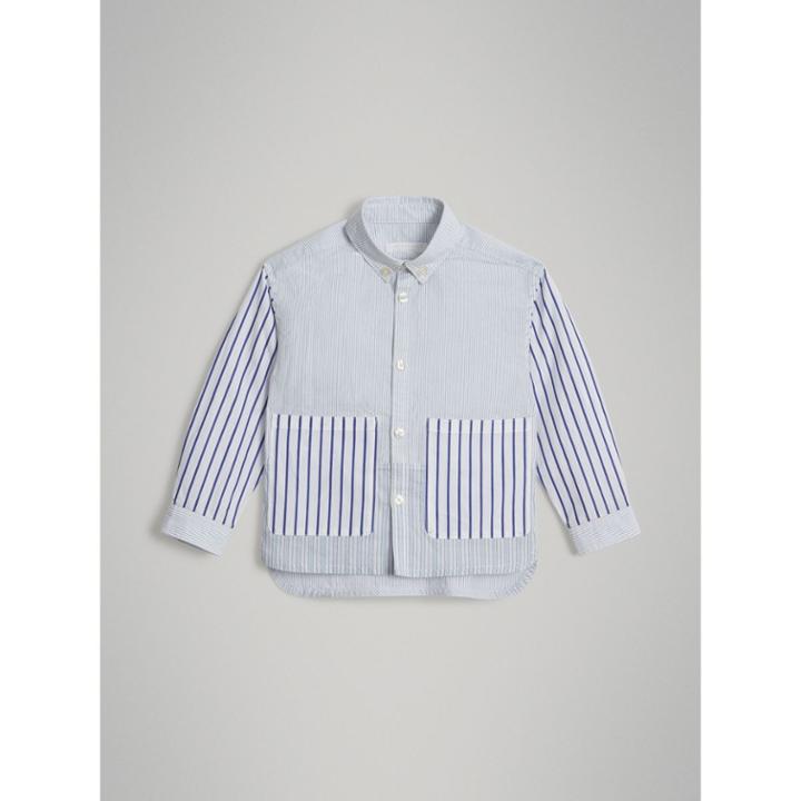 Burberry Burberry Contrast Stripe Cotton Shirt, Size: 12y, Blue