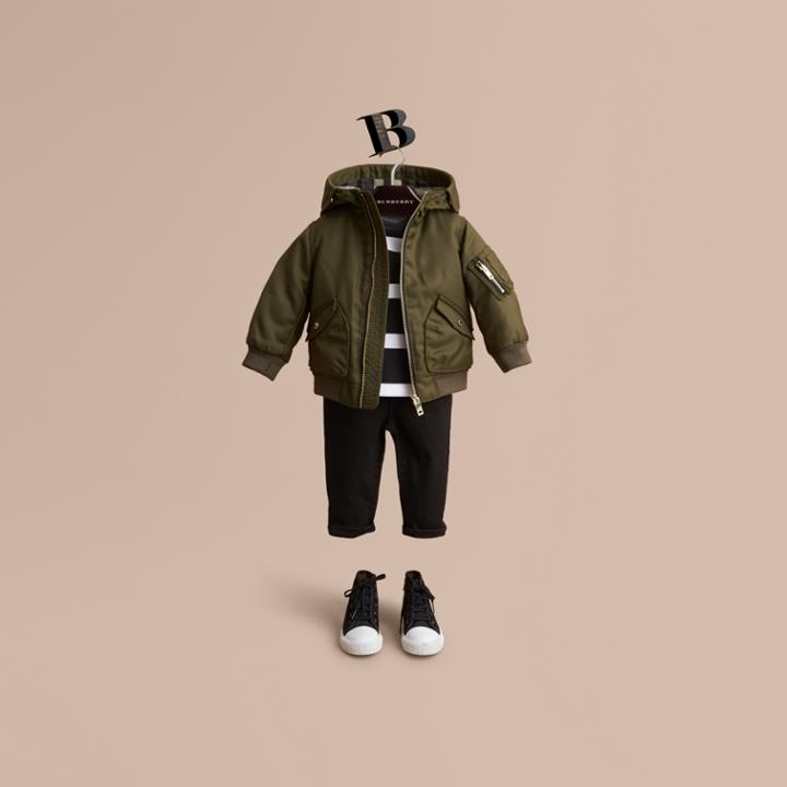 Burberry Burberry Hooded Technical Twill Bomber Jacket, Size: 3y, Green