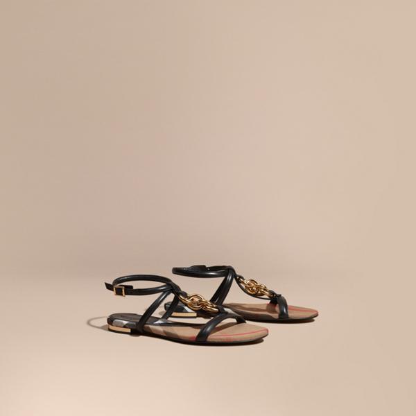 Burberry Chain Detail Leather Sandals