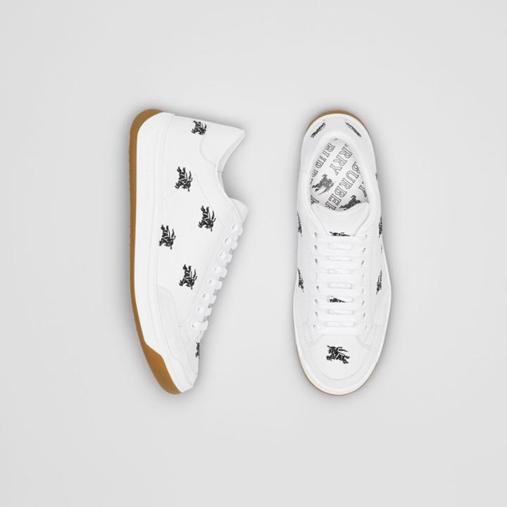 Burberry Burberry Equestrian Knight Embroidered Leather Sneakers, Size: 35, White