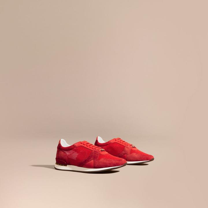 Burberry Burberry The Field Sneaker In Suede And Mesh, Size: 45, Red
