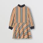 Burberry Burberry Childrens Long-sleeve Icon Stripe Turtleneck Dress, Size: 12y, Beige