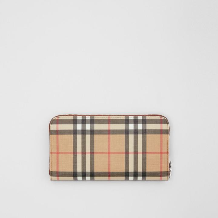 Burberry Burberry Vintage Check E-canvas Ziparound Wallet, Brown