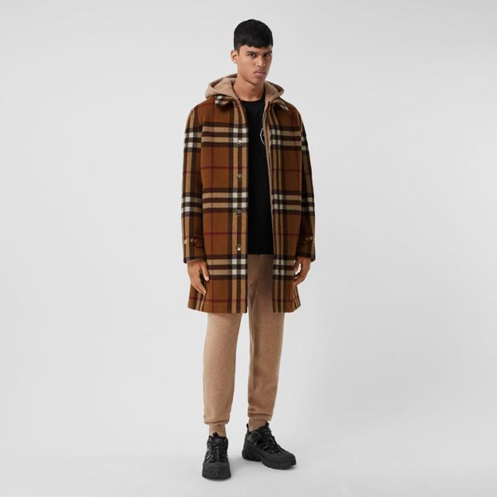 Burberry Burberry Double-faced Check Wool Car Coat, Size: 48, Brown