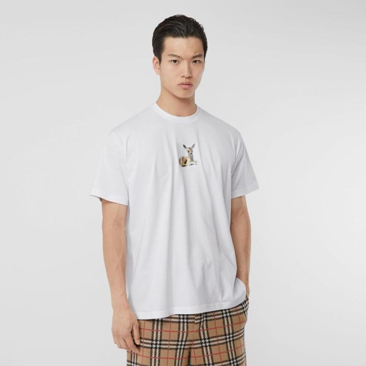 Burberry Burberry Deer Print Cotton Oversized T-shirt, Size: Xl, White