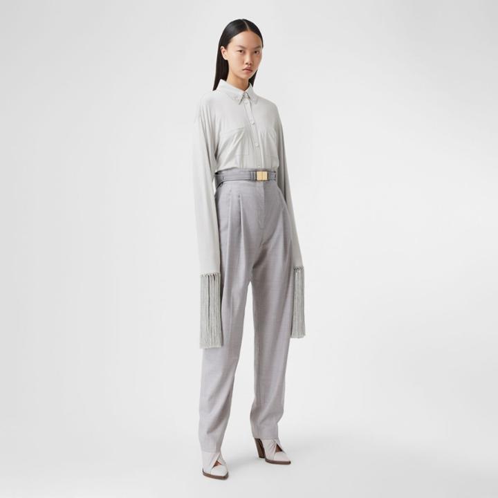 Burberry Burberry Fringed Silk Wool Jersey Shirt, Size: 02, Grey