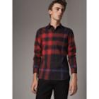 Burberry Burberry Ombr Check Cotton Flannel Shirt, Red