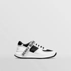 Burberry Burberry Logo Detail Leather And Nylon Sneakers, Size: 35, Black