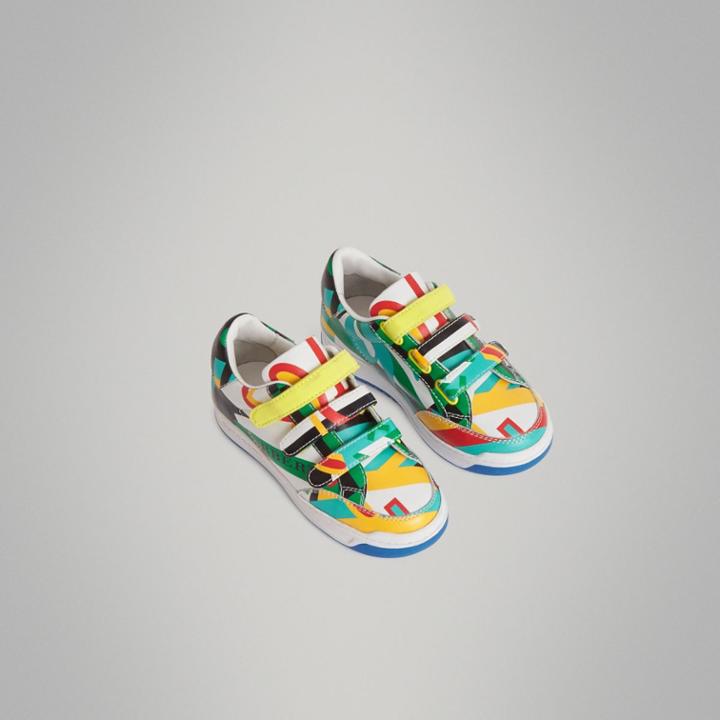 Burberry Burberry Graphic Print Leather Sneakers, Size: 27, Yellow