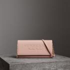 Burberry Burberry Embossed Leather Wallet With Chain, Pink
