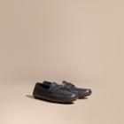 Burberry Burberry Grainy Leather Loafers With Engraved Check Detail, Size: 41, Blue