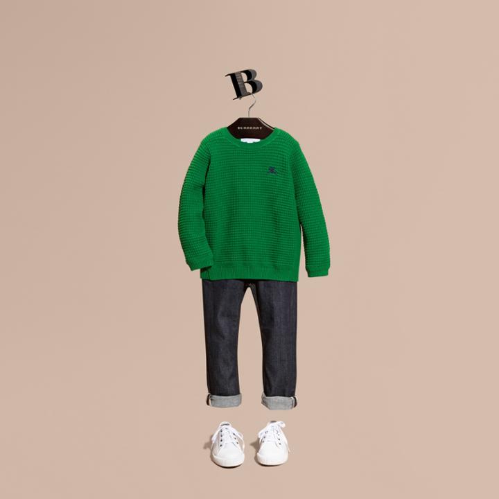 Burberry Burberry Waffle Knit Cotton Sweater, Size: 8y, Green