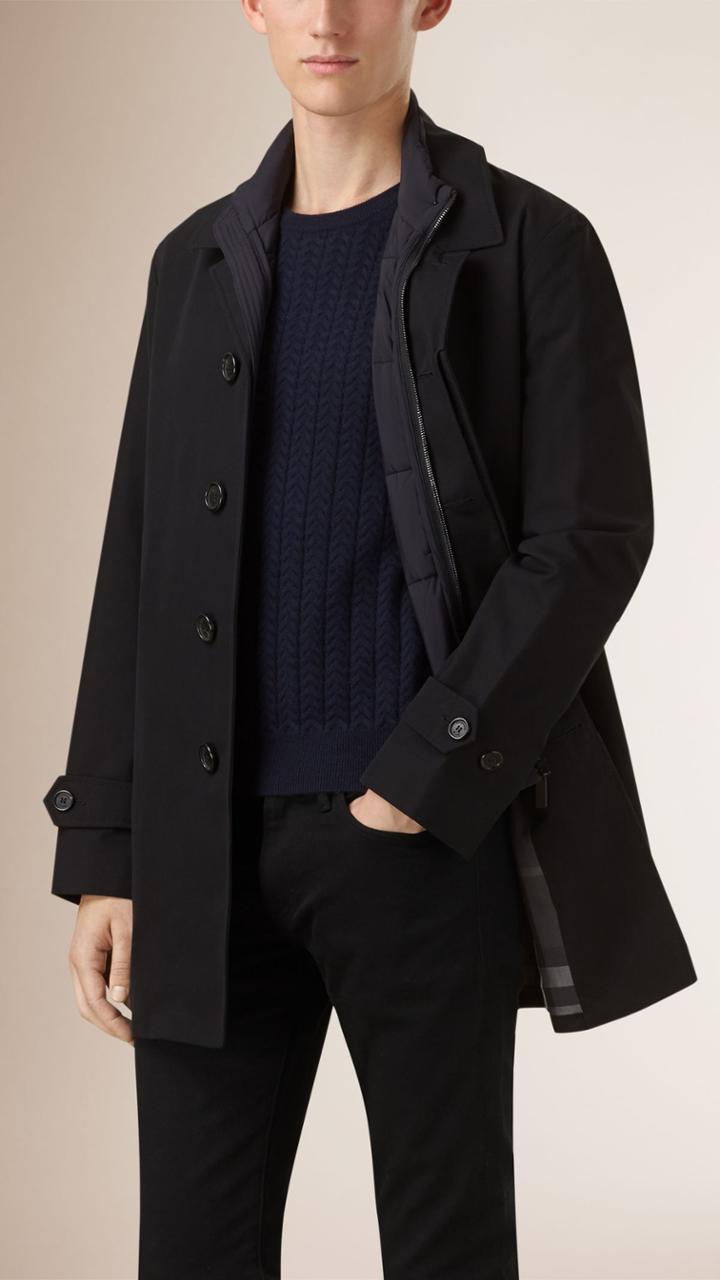 Burberry Burberry Cotton Gabardine Car Coat With Detachable Gilet, Size: 44, Black