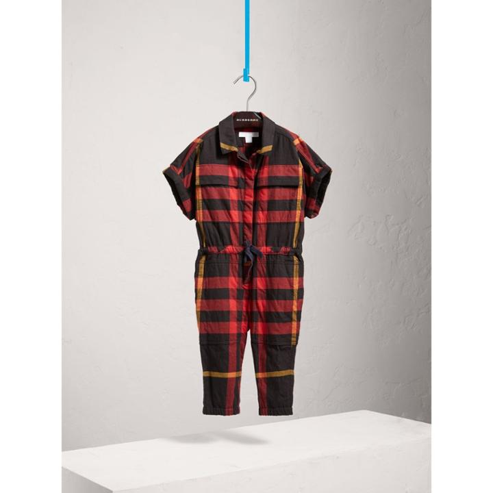 Burberry Burberry Short-sleeve Check Cotton Flannel Jumpsuit, Size: 8y, Black