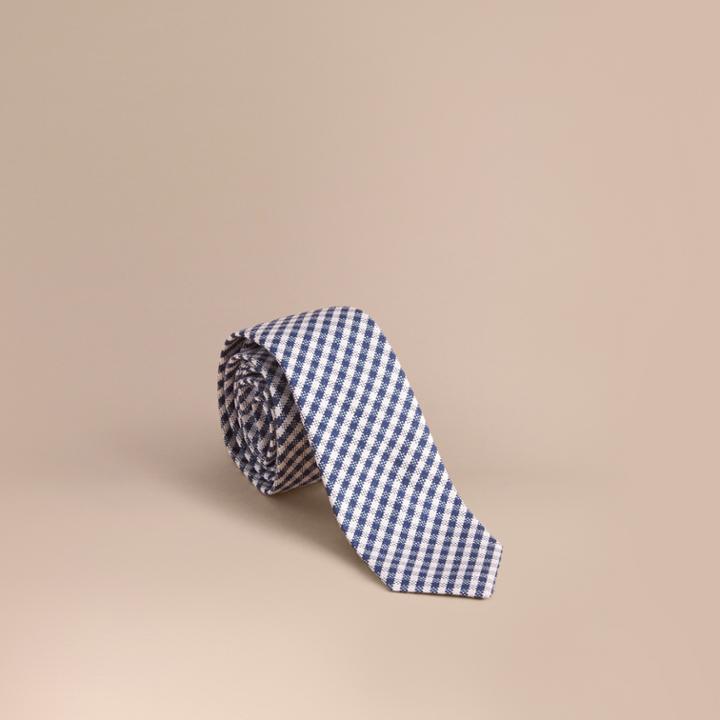 Burberry Burberry Slim Cut Cotton Silk Gingham Tie, Blue