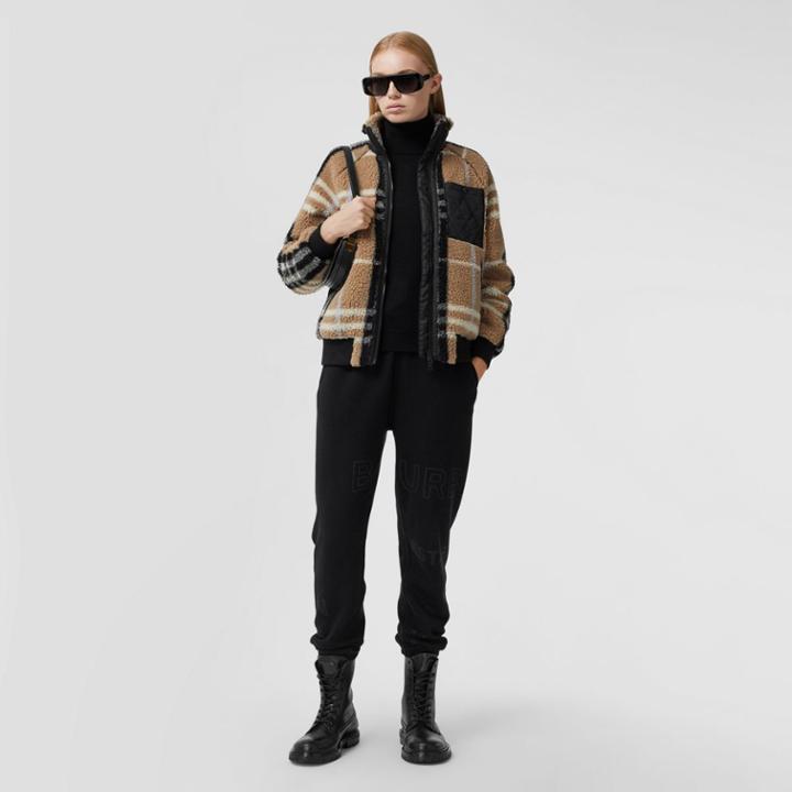 Burberry Burberry Diamond Quilted Panel Check Fleece Jacquard Jacket, Size: 08, Blue